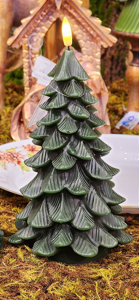 VELA EM CERA COM LED ÁRVORE VERDE 22CM - PRÉ VENDA 2025