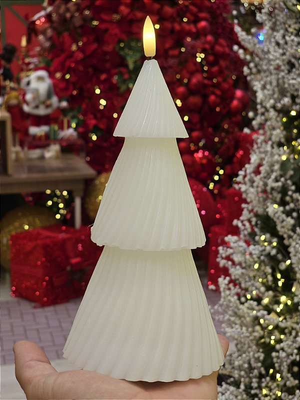 VELA EM CERA COM LED ÁRVORE BRANCA 22,5CM - PRÉ VENDA 2025