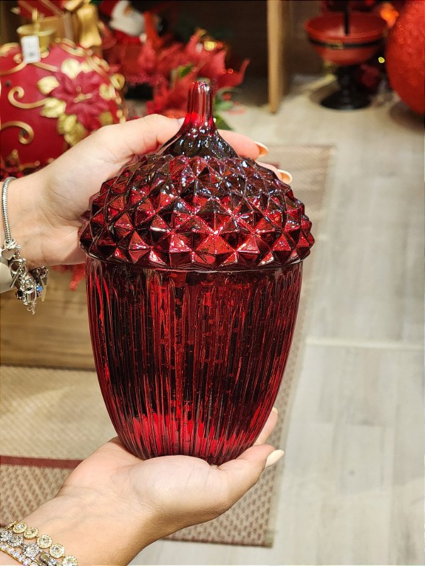 NOZES DE VIDRO DECORATIVA VERMELHA  20CM - PRÉ VENDA 2025