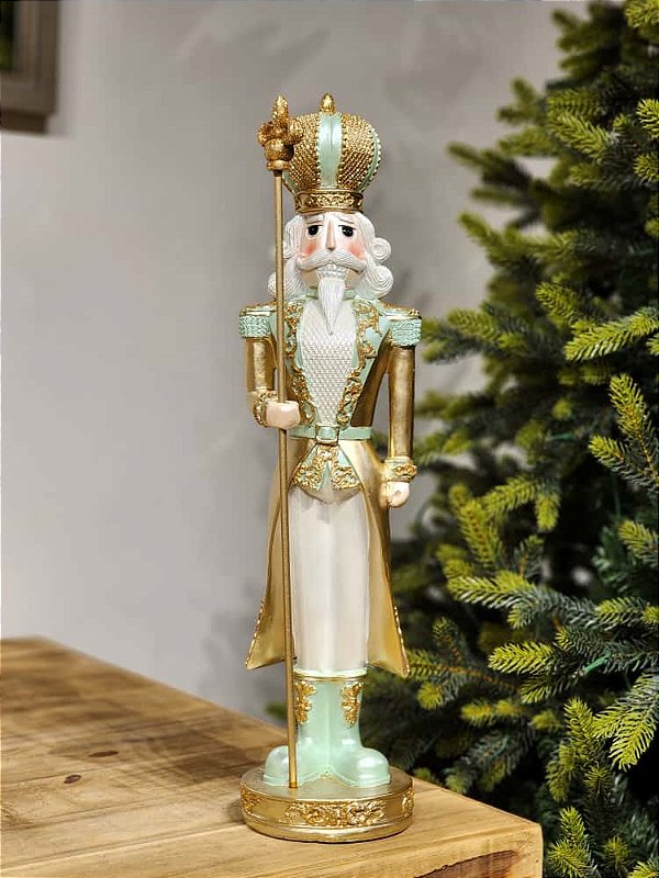 QUEBRA NOZES EM RESINA DOURADO COM VERDE 49CM