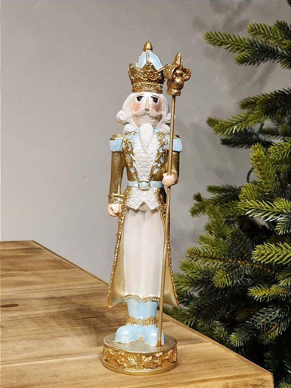 QUEBRA NOZES EM RESINA DOURADO E AZUL 30CM
