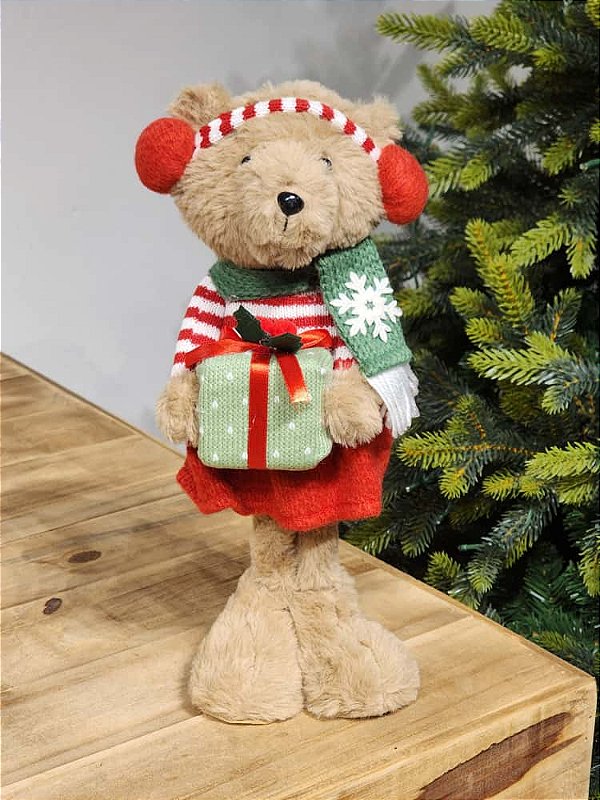 URSA EM PÉ COM PRESENTE VERDE 39CM