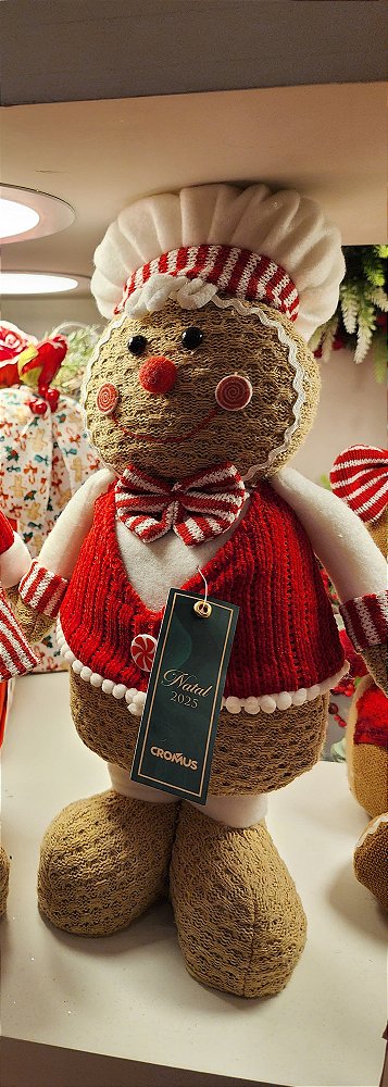 BONECO GINGERBREAD VERMELHO E BRANCO 38CM - PRÉ VENDA 2025