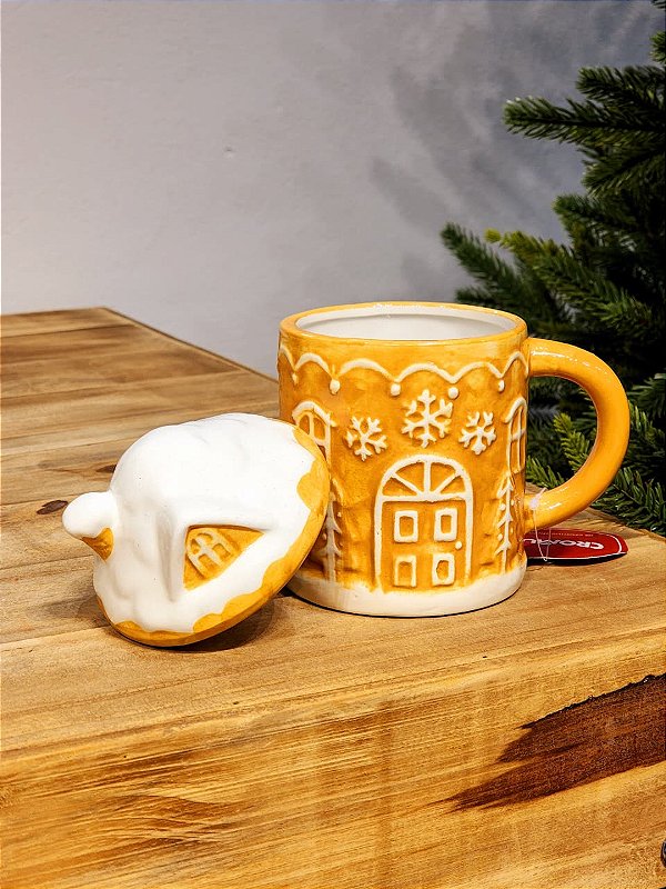 CANECA COM TAMPA CASA GINGERBREAD 440ML