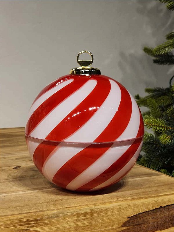 BOMBONIERE BOLA LISTRADA EM VIDRO 17,5CM