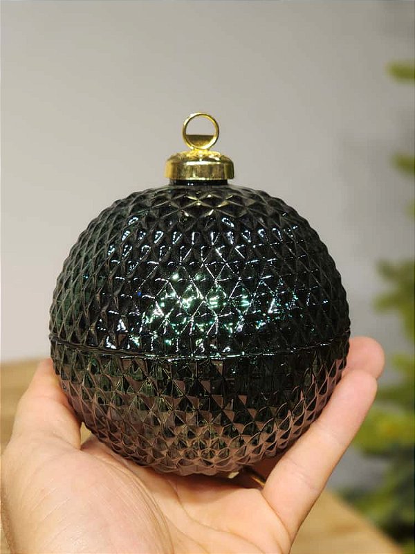 BOMBONIERE BOLA VERDE EM VIDRO 11CM