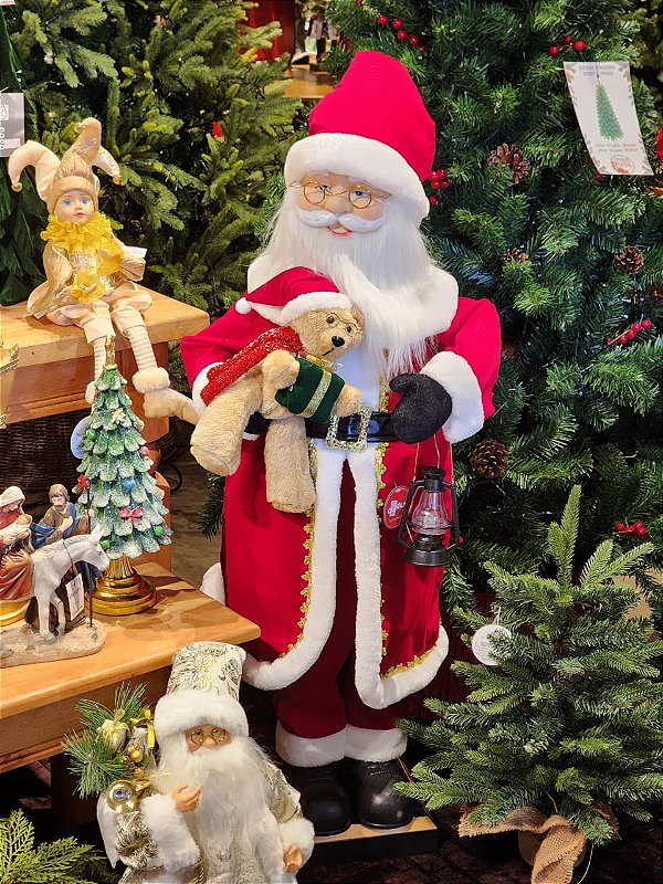 PAPAI NOEL COM URSO COM LUZ, SOM E MOVIMENTOS 110CM BIVOLT