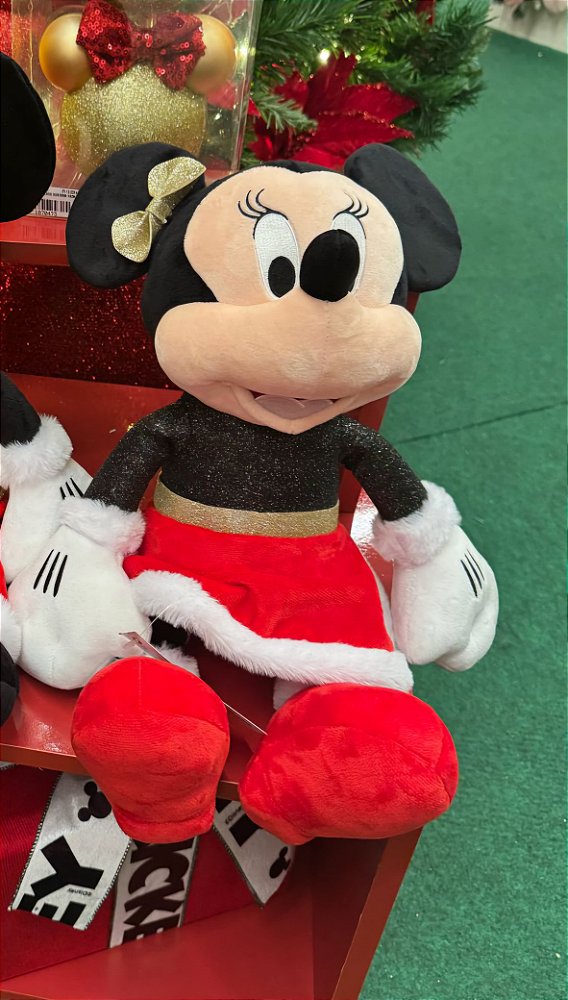 MINNIE SENTADA PELUCIA COM LAÇO OURO 45CM