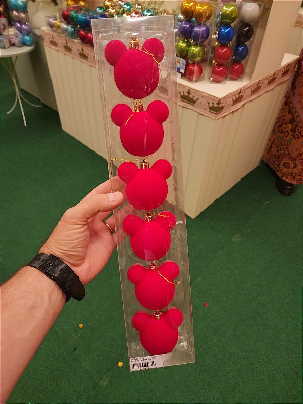 BOLA MICKEY VELUDO VERMELHO 6CM KIT COM 6 UNIDADES - PRÉ VENDA 2025
