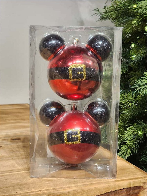 BOLA MICKEY ROUPA NOEL VERMELHO E PRETO 10CM KIT COM 2 UNIDADES