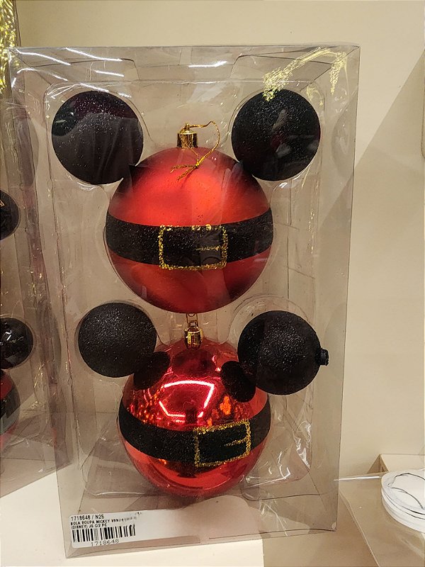 BOLA MICKEY ROUPA NOEL VERMELHO E PRETO 10CM KIT COM 2 UNIDADES - PRÉ VENDA 2025