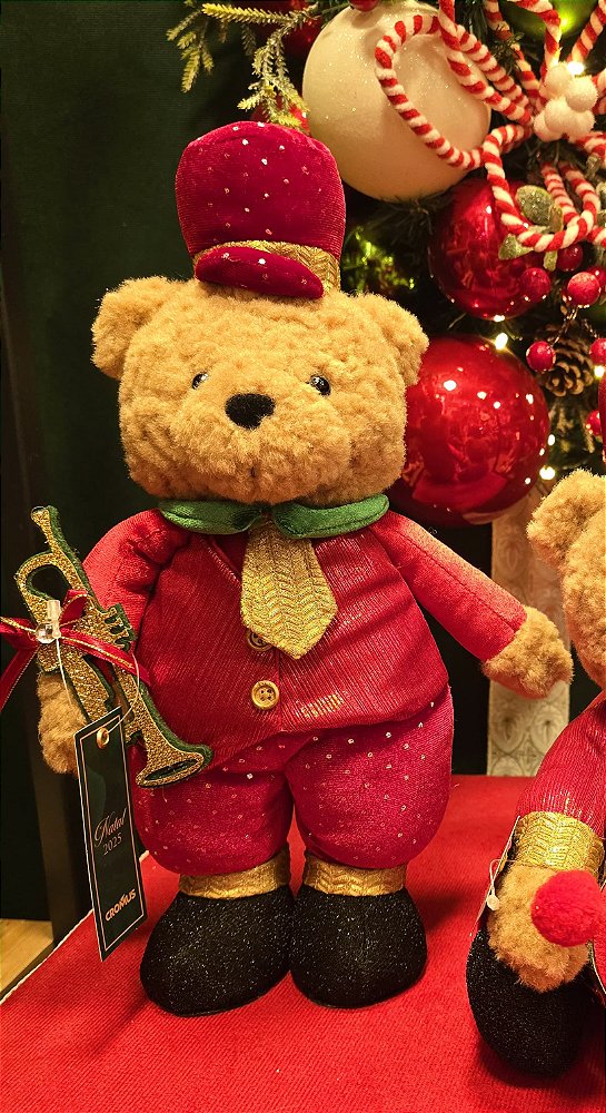URSO EM PÉ COM INSTRUMENTO VERMELHO 33CM - PRÉ VENDA 2025