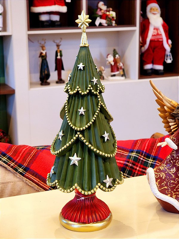 ÁRVORE DECORATIVA COM ESTRELAS EM RESINA VERDE E VERMELHA 40CM  - PRÉ VENDA 2025