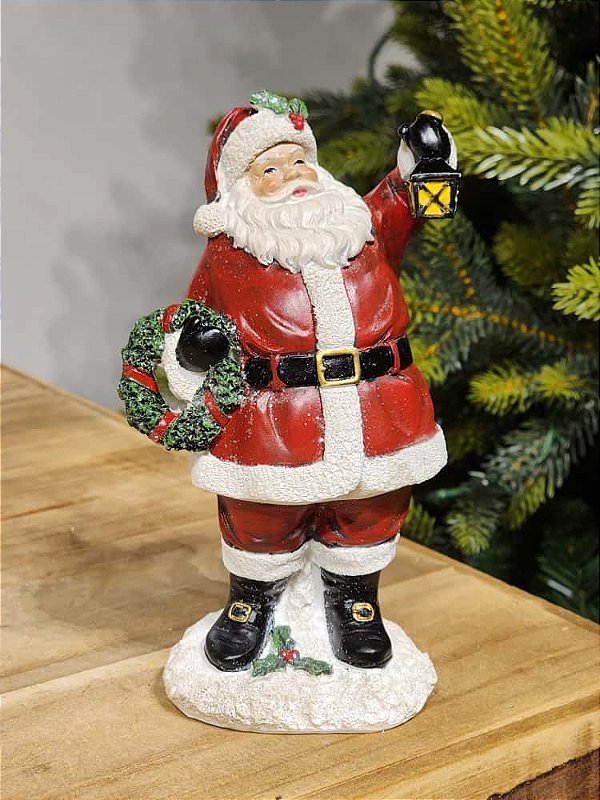 PAPAI NOEL EM RESINA COM GUIRLANDA 16CM