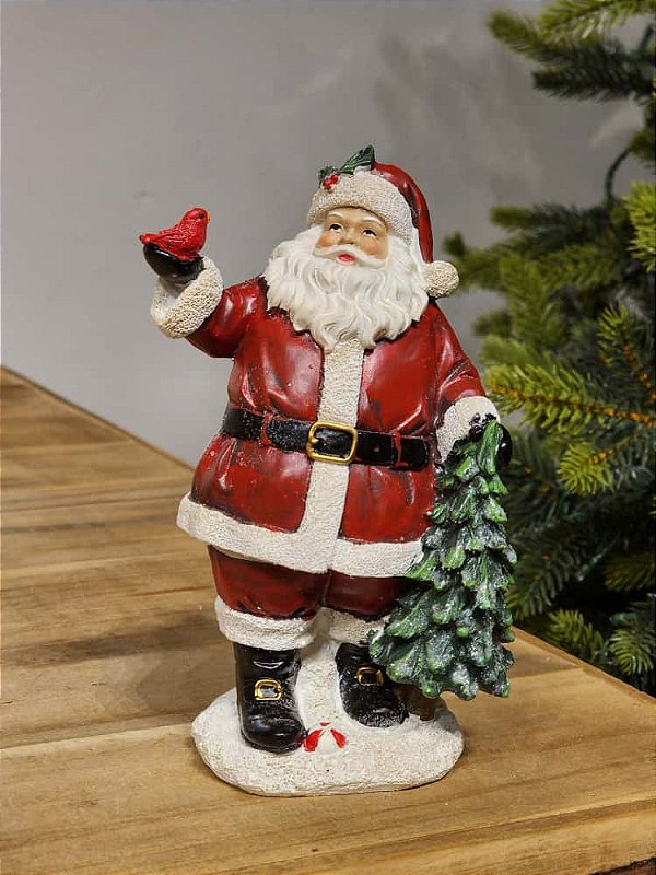 PAPAI NOEL EM RESINA COM ÁRVORE 16CM