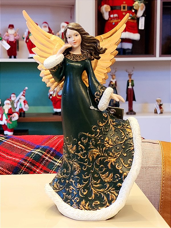 ANJO EM RESINA LUXUOSA VERDE 24CM - PRÉ VENDA 2025