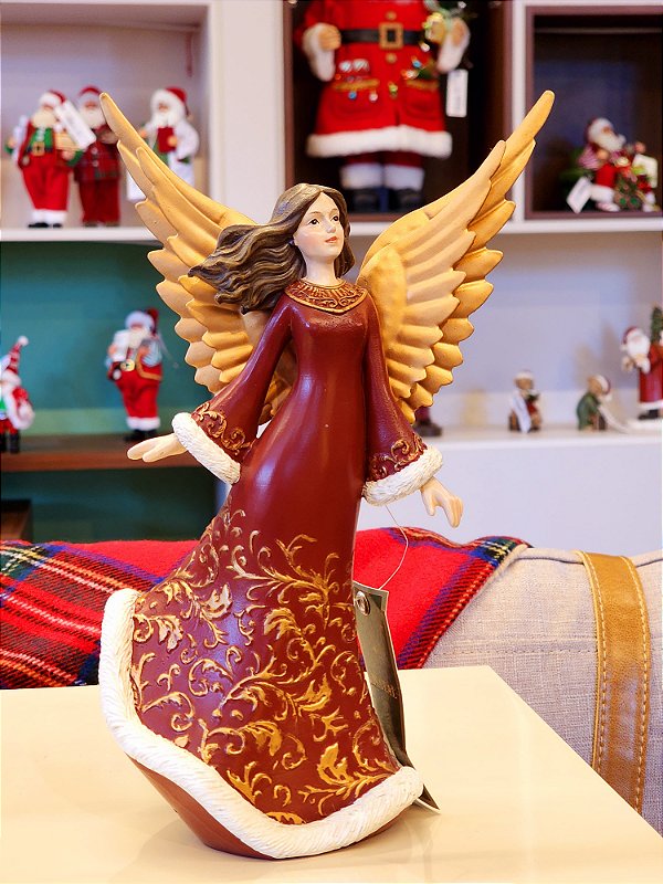 ANJO EM RESINA LUXUOSA VERMELHA 24CM - PRÉ VENDA 2025