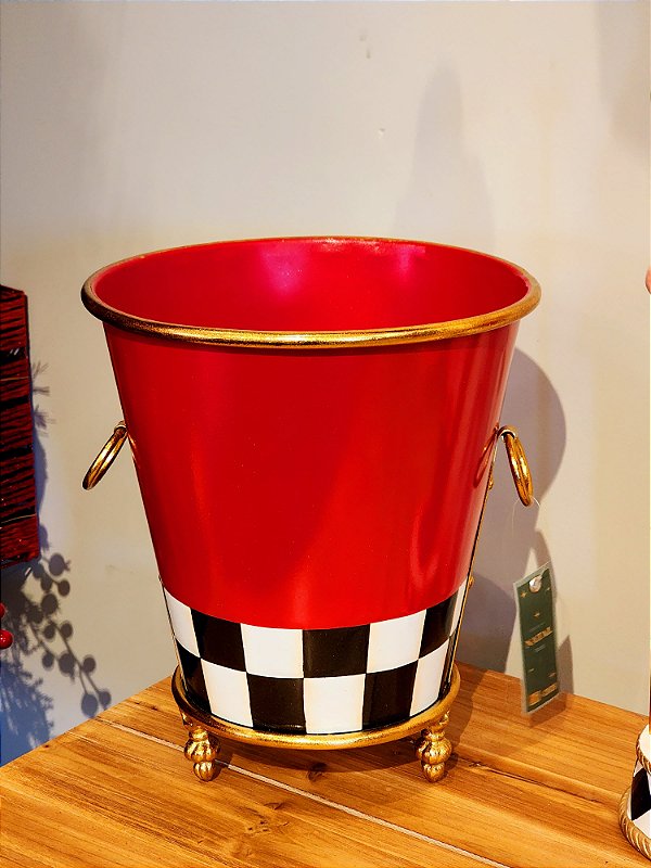 BALDE EM METALDOURADO COM VERMELHO E BRANCO E PRETO 28CM - PRÉ VENDA 2025
