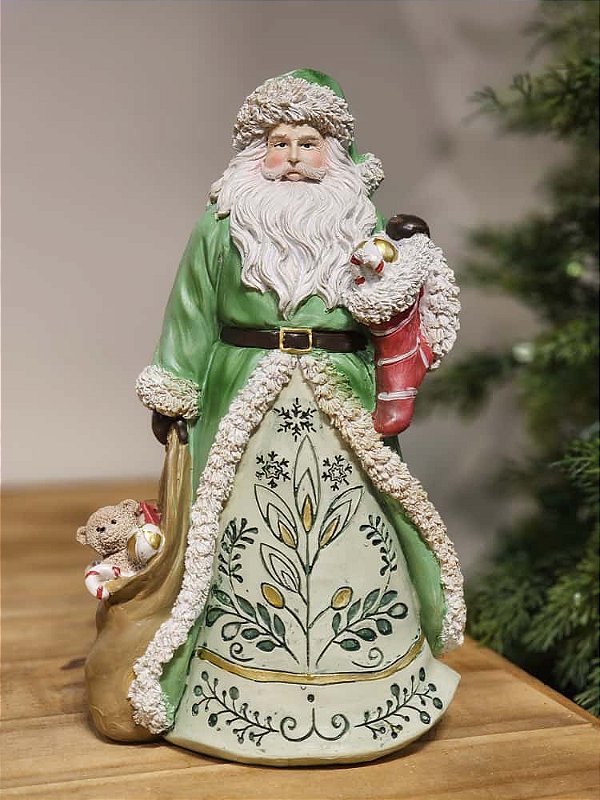 PAPAI NOEL COM PRESENTES VERDE E BRANCO 30CM