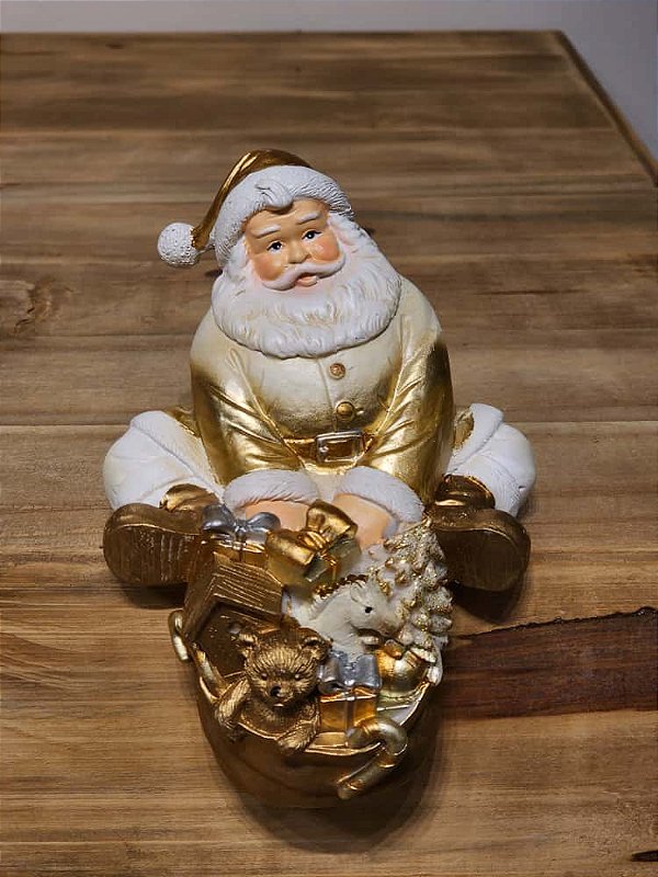 PAPAI NOEL COM PRESENTES DOURADO E BRANCO 18CM