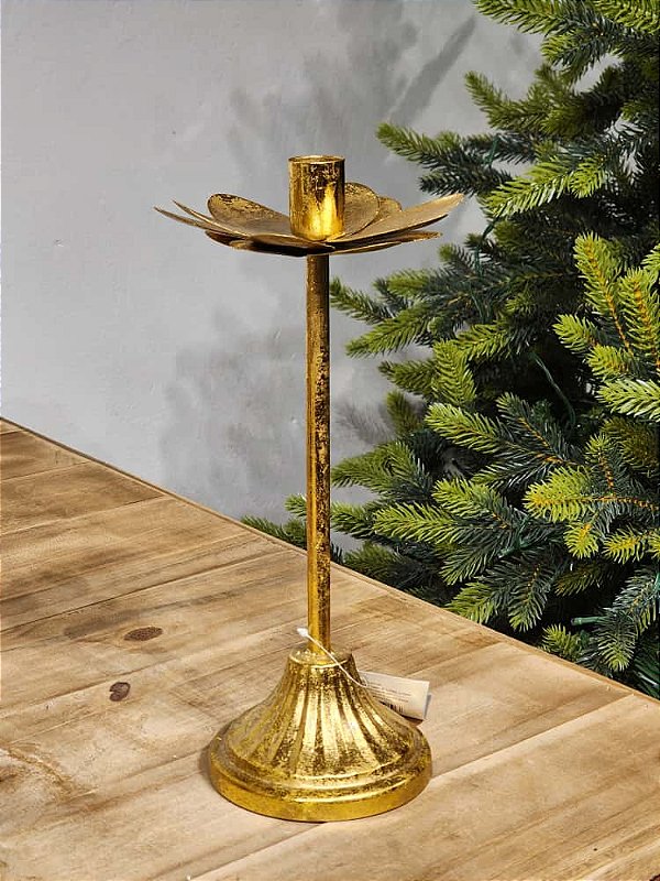 PORTA VELA EM METAL DOURADO 32CM