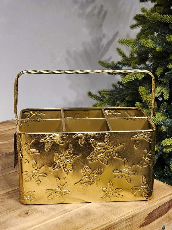 CESTA PORTA CHAMPANHE E VINHO EM METAL DOURADO 35CM
