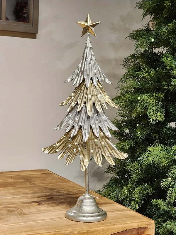 ÁRVORE EM METAL OURO E PRATA 52CM