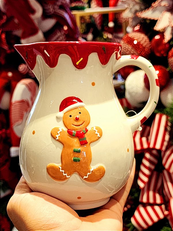 JARRA DECORATIVA GINGERBREAD VERMELHA E BRANCA 12CM
