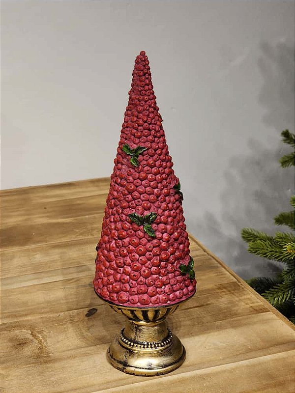 ÁRVORE COM BERRY EM RESINA VERMELHO E VERDE 34CM