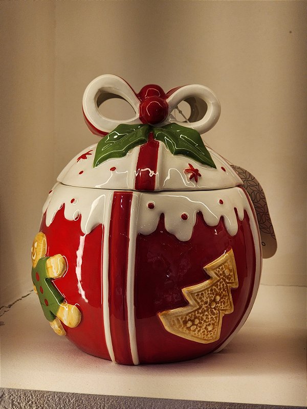 POTE DE DECORATIVO BOLA DE NATAL COM GINGERBREAD 18CM - PRÉ VENDA 2025