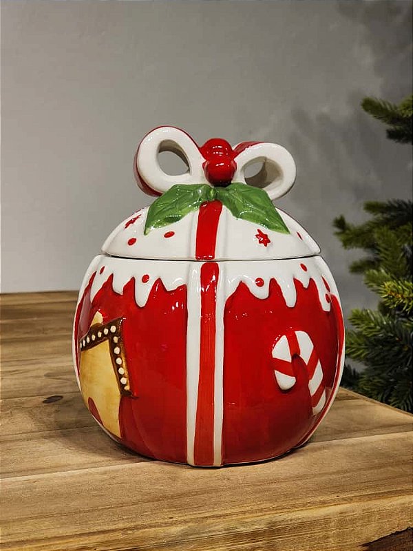 POTE DE DECORATIVO BOLA DE NATAL COM GINGERBREAD 18CM
