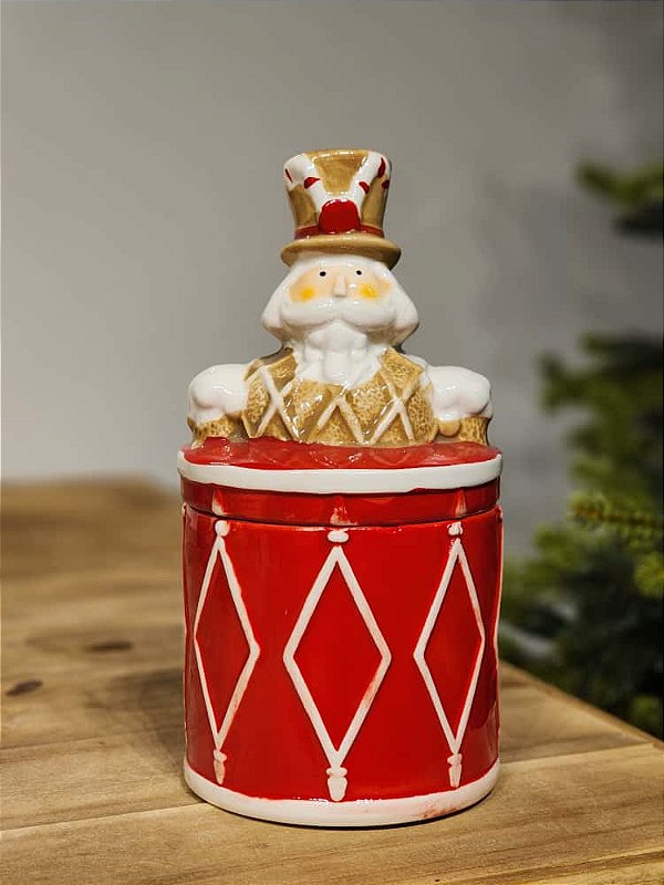 POTE DECORATIVO QUEBRA NOZES VERMELHO E BRANCO 22CM