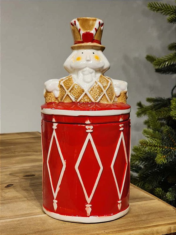 POTE DECORATIVO QUEBRA NOZES VERMELHO E BRANCO 28CM