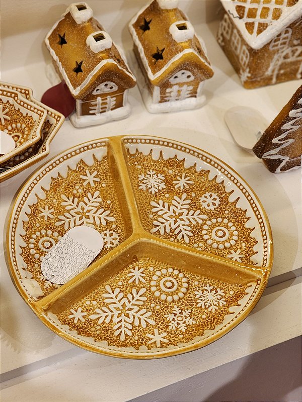 PETISQUEIRA DECORATIVA GINGERBREAD BEGE E BRANCO 27CM - PRÉ VENDA 2025