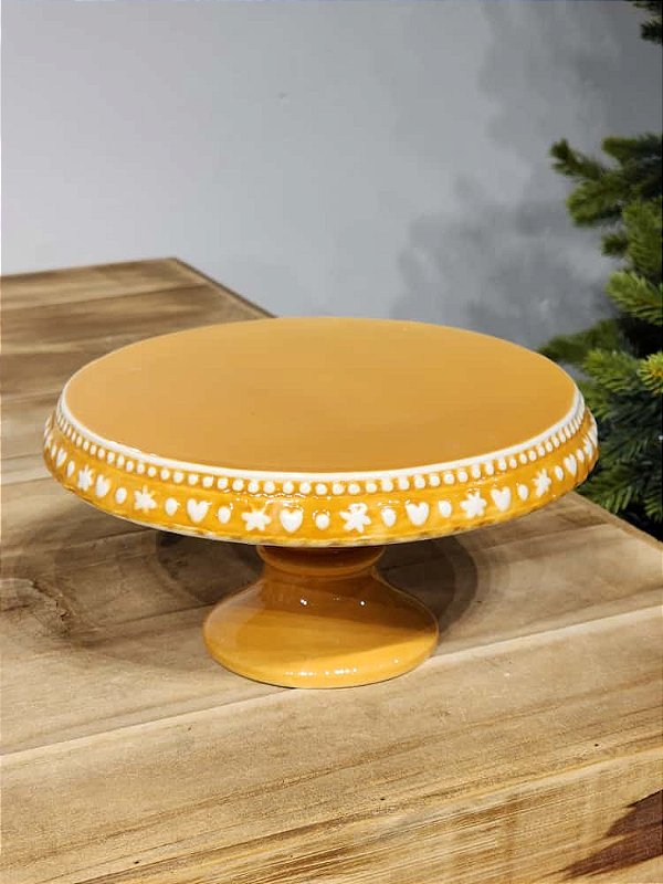 BASE DECORATIVA FLOCO DE NEVE BEGE E BRANCO 22CM