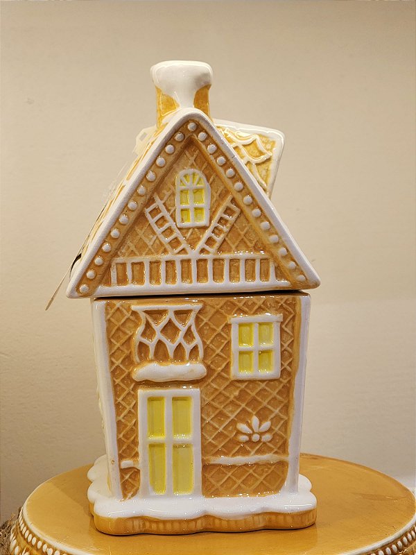 POTE CASA NATALINA GINGER EM CERÂMICA BEGE E BRANCO 23CM