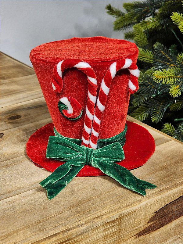 ENFEITE PENDENTE CARTOLA VERMELHO E VERDE 18CM