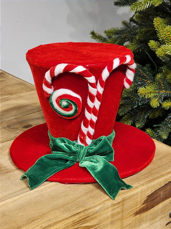 ENFEITE PENDENTE CARTOLA VERMELHO E VERDE 27CM