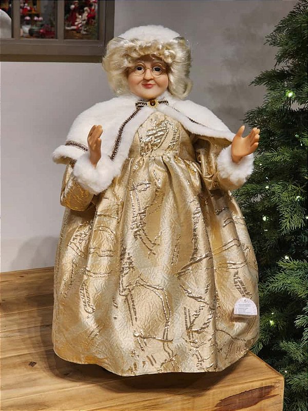 MAMÃE NOEL DE LUXO EM PÉ DOURADO COM CHAMPANHE 60CM