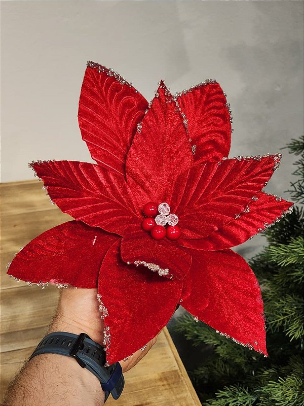 FLOR POINSETIA DECORATIVA VERMELHO 20CM