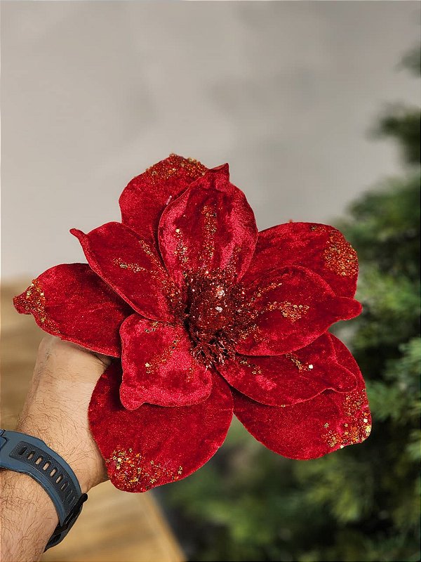 FLOR MAGNOLIA DECORATIVA VERMELHO 20CM
