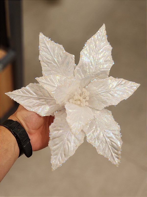 FLOR POINSETIA DECORATIVA BRANCO 20CM - PRÉ VENDA 2025