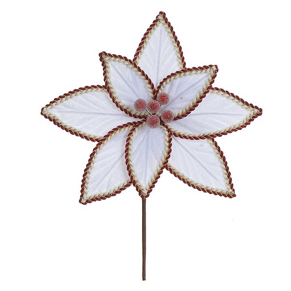 FLOR BICO DE PAPAGAIO AVELUDADO BRANCO E VERMELHO 26CM - PRÉ VENDA 2025