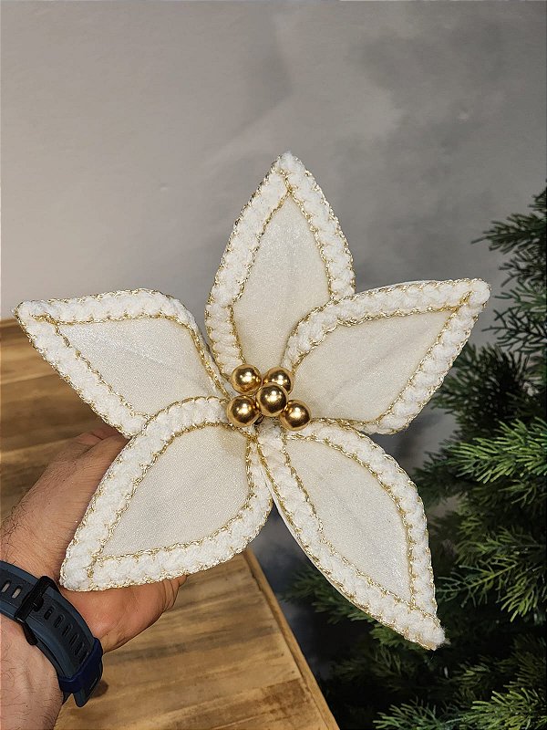 FLOR BICO DE PAPAGAIO AVELUDADO BRANCO OFF 26CM