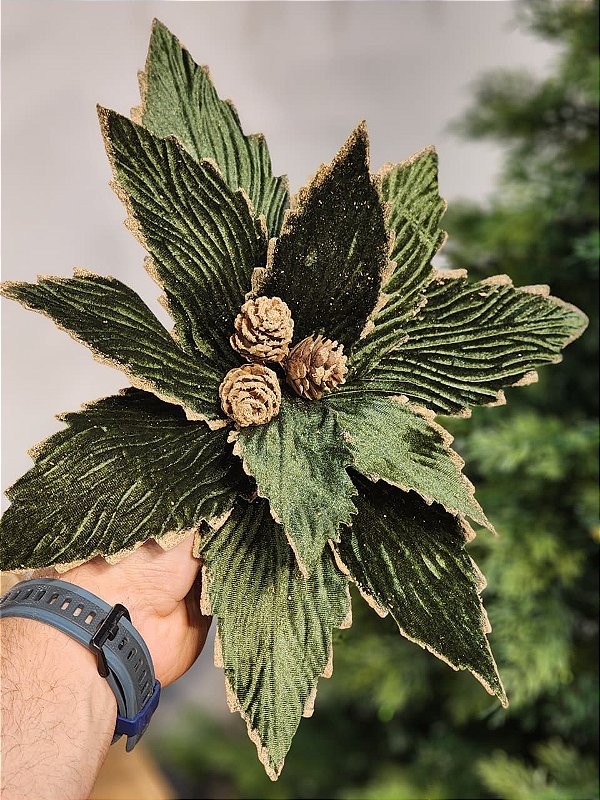 FLOR BICO DE PAPAGAIO COM PINHA VERDE AVELUDADO 24CM