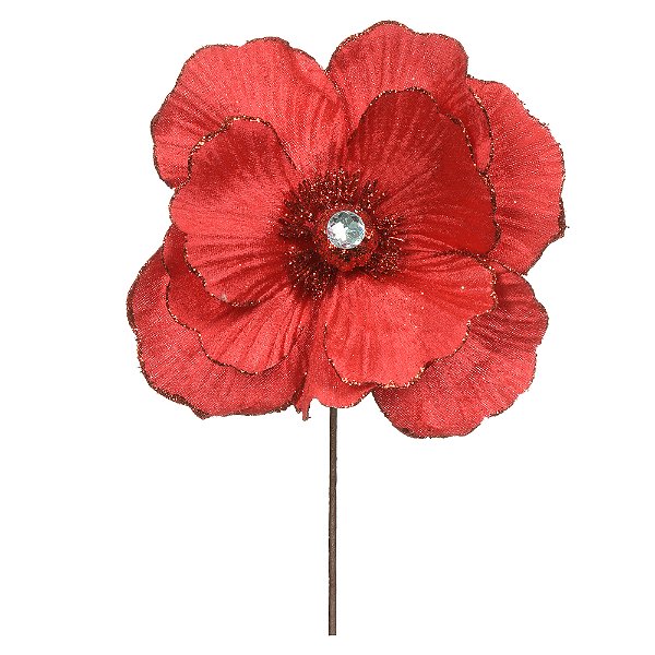 FLOR MAGNOLIA VERMELHA COM GLITTER 15CM - PRÉ VENDA 2025