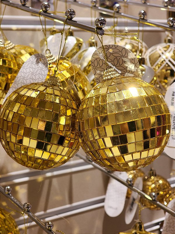BOLA DECORADA ESPELHADA DOURADA COM 6 UNIDADES DE 8CM - PRÉ VENDA 2025