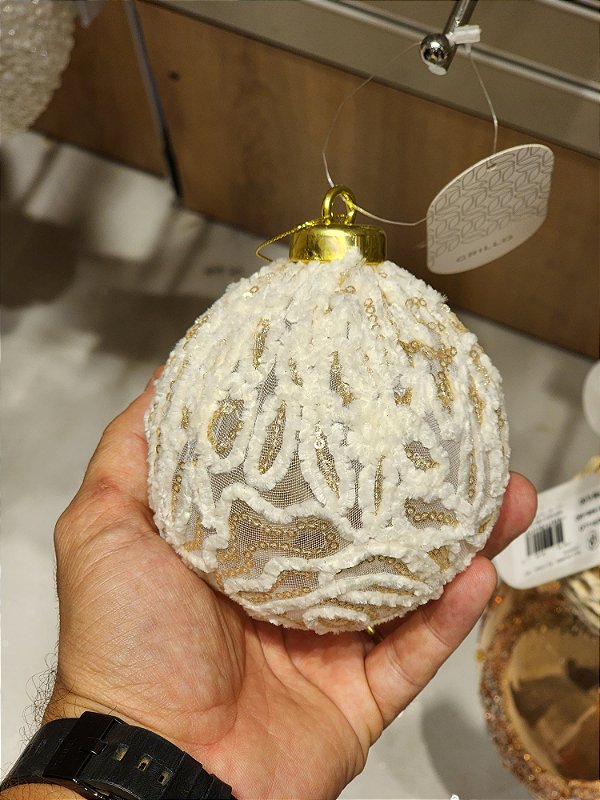 BOLA DECORADA BRANCA 10CM COM 3 UNIDADES - PRÉ VENDA 2025