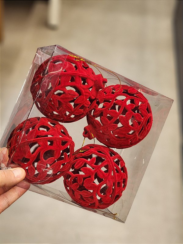 BOLA VELUDO VAZADA VINHO 10CM KIT COM 4 UNIDADES - PRÉ VENDA 2025