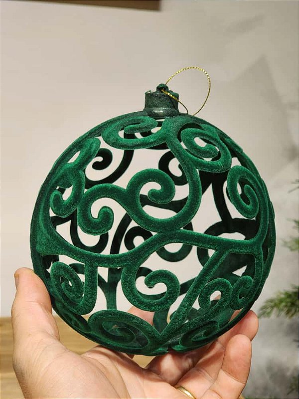 BOLA VELUDO VAZADA VERDE 15CM COM 1 UNIDADE